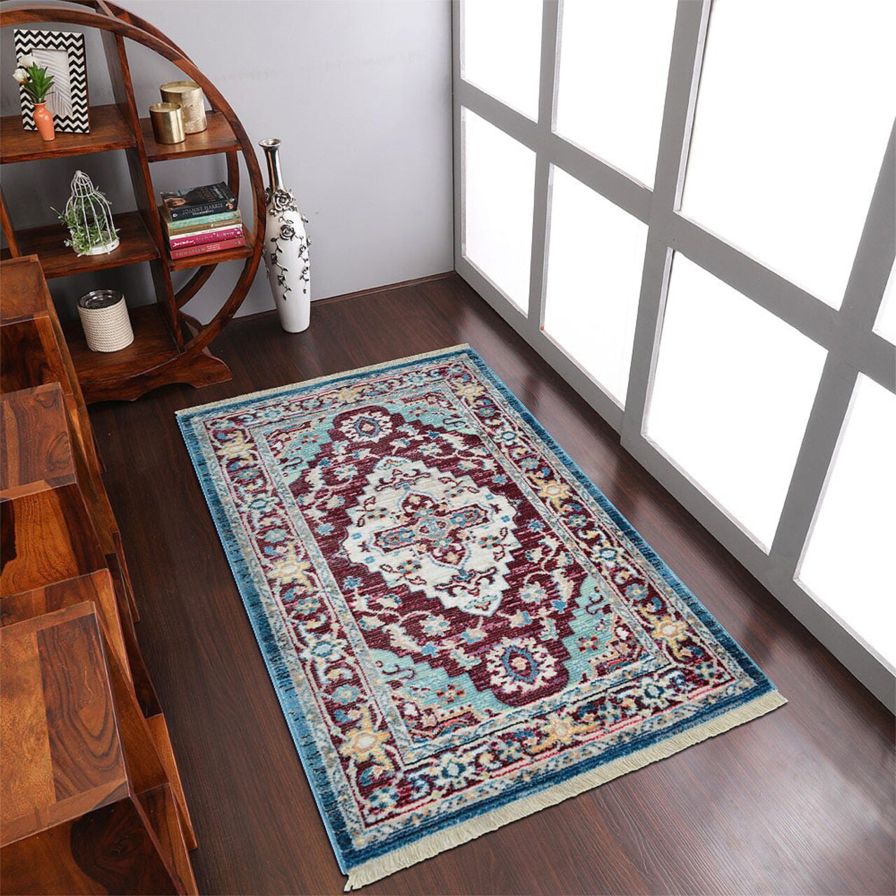 Rugsotic Carpets Machine Woven Crossweave Polyester Area Rug Oriental Red M00084